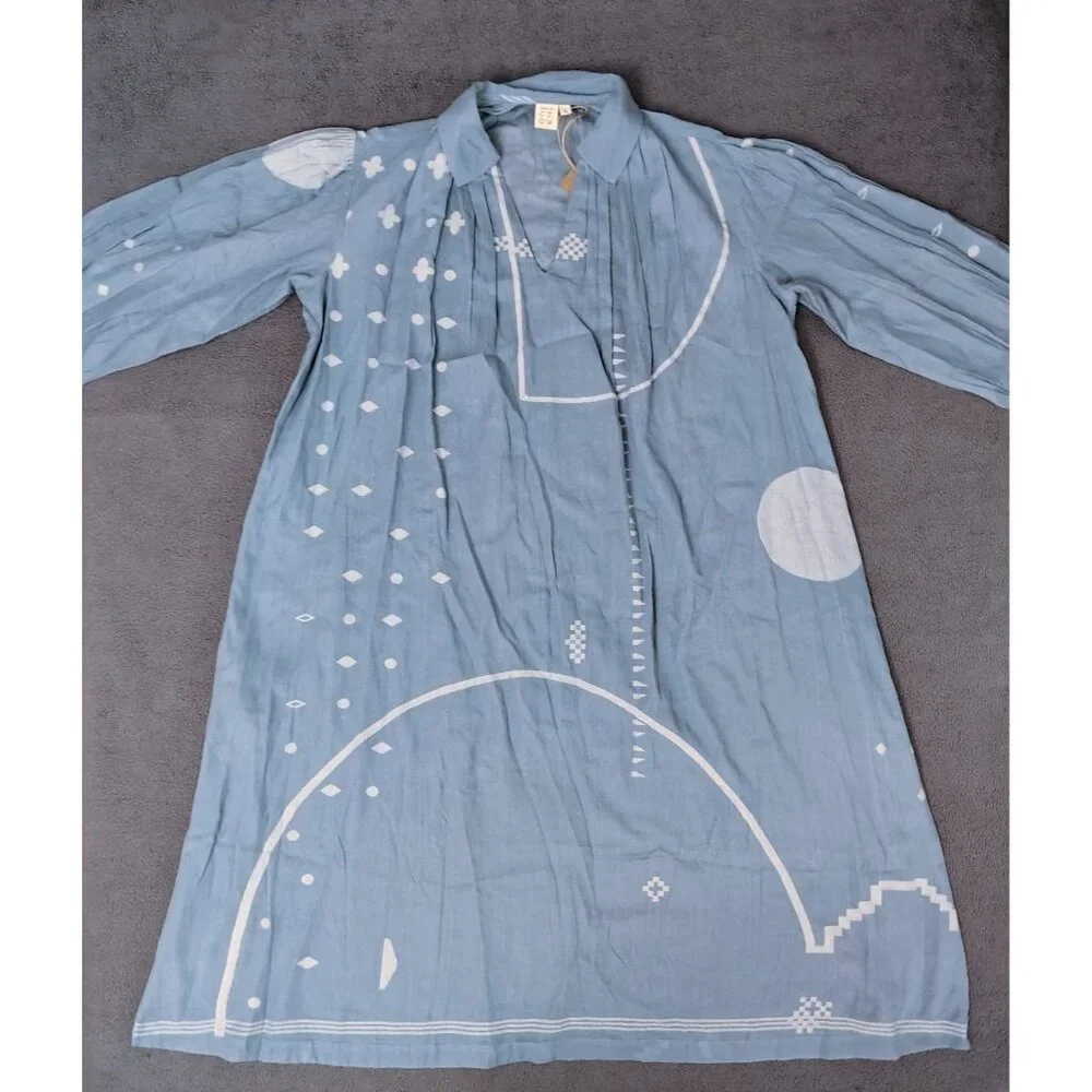 NWT World of Crow Relaxed Fit Midi-Dress Blue Sz (L) Oversize Lagenlook Coastal - Picture 4 of 11